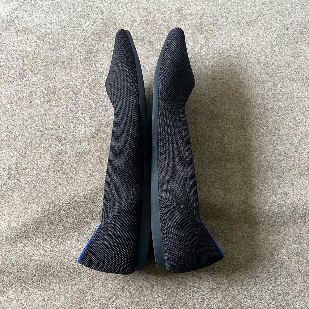 Rothy's Black Pointed Toe Flats with Blue Trim - Picture 6 of 10